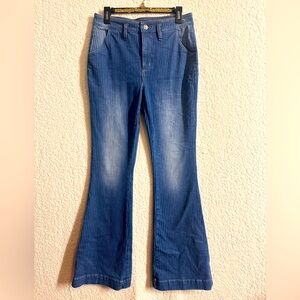 Miss Me High Rise Flare Jeans Size 30 STRETCHY SOFT STRIPED UNIQUE!! BOHO!